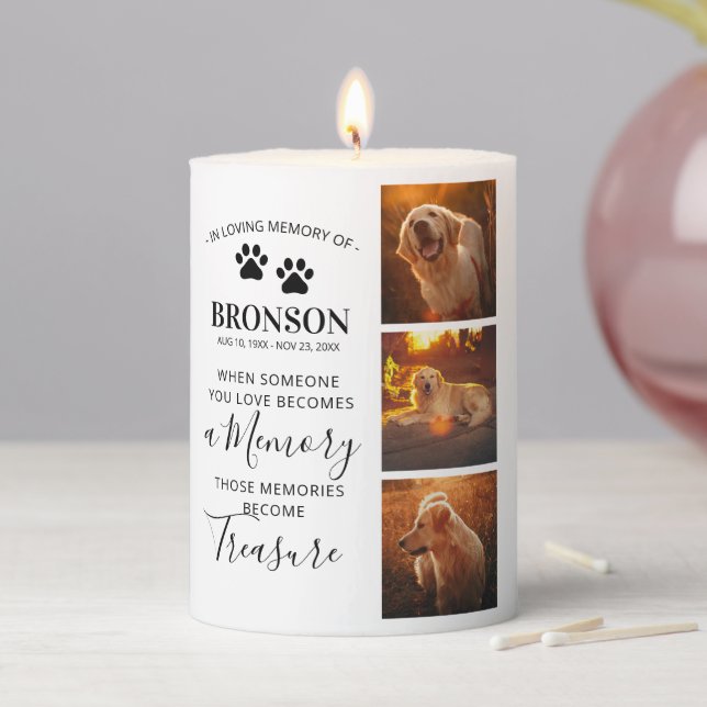 Pet Memorial Keepsake 3 Photo Pillar Candle (In Situ)