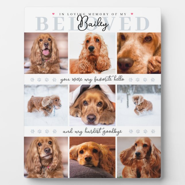 Pet Memorial Keepsake Custom Dog Cat Photo Collage Plaque (Front)