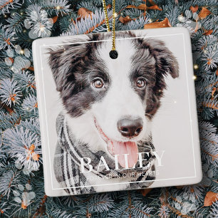 Pet Memorial Keepsake Forever In Our Hearts Photo Ceramic Ornament