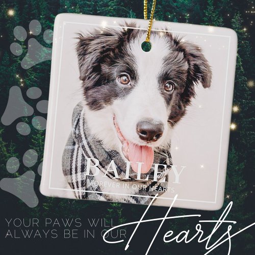 Pet Memorial Keepsake Forever In Our Hearts Photo Ceramic Ornament