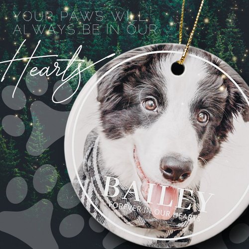 Pet Memorial Keepsake Forever In Our Hearts Photo Ceramic Ornament