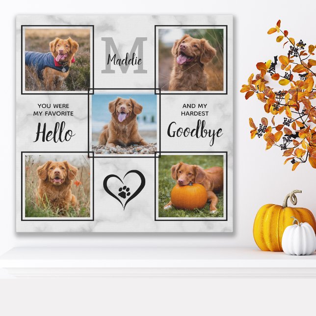 Pet Memorial Keepsake Personalized 5 Photo Collage Faux Canvas Print (Creator Uploaded)
