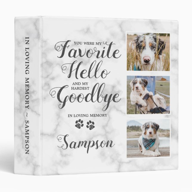 Pet Memorial Keepsake Pet Loss Dog Photo Album 3 Ring Binder (Front/Spine)