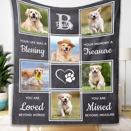 Pet Memorial Keepsake Unique Dog Photo Collage Fleece Blanket