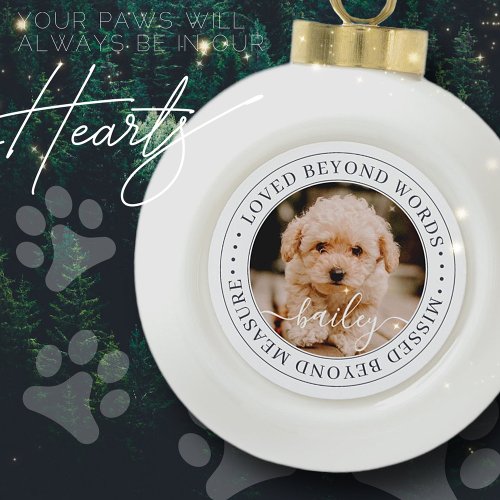 Pet Memorial Loved Beyond Words Elegant Chic Photo Ceramic Ball Christmas Ornament