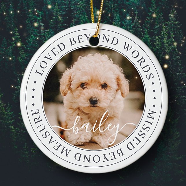 Pet Memorial Loved Beyond Words Elegant Chic Photo Ceramic Ornament (Creator Uploaded)