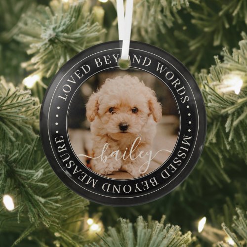 Pet Memorial Loved Beyond Words Elegant Chic Photo Glass Ornament