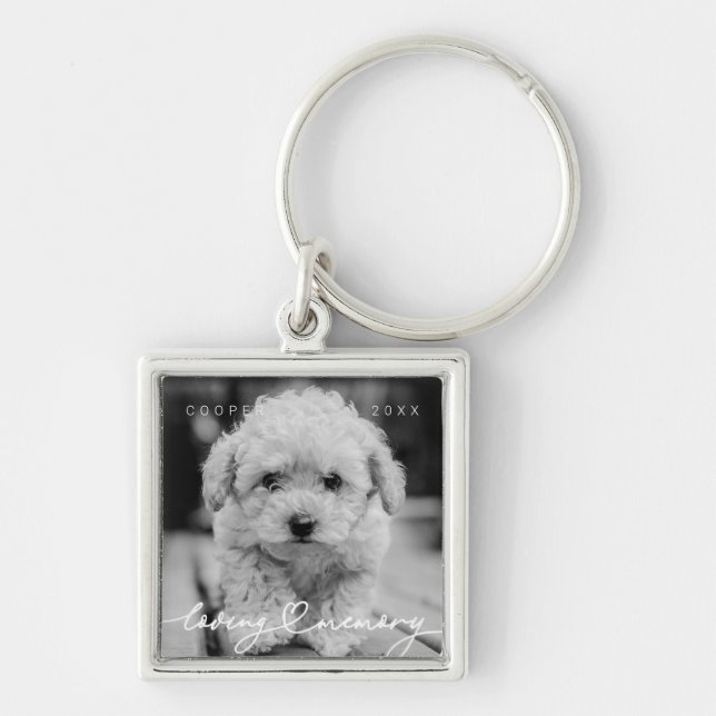 Pet Memorial Loving Memory Simple Modern Photo Keychain (Front)