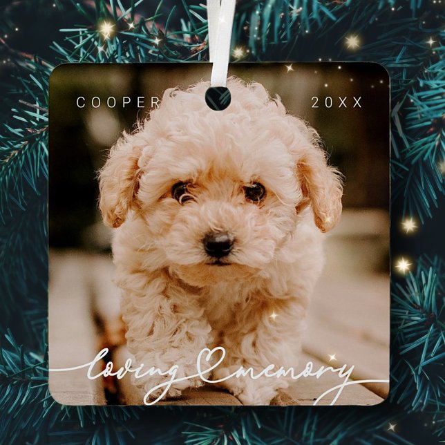 Pet Memorial Loving Memory Simple Modern Photo Metal Ornament (Creator Uploaded)