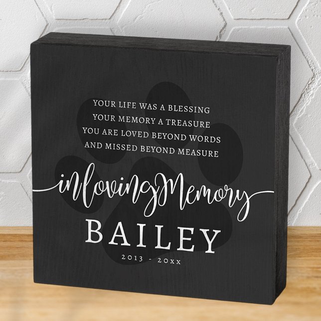 Pet Memorial Modern Elegant Simple Chic Paw Wooden Box Sign (Creator Uploaded)