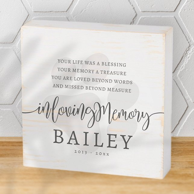 Pet Memorial Modern Elegant Simple Chic Paw Wooden Box Sign (Creator Uploaded)