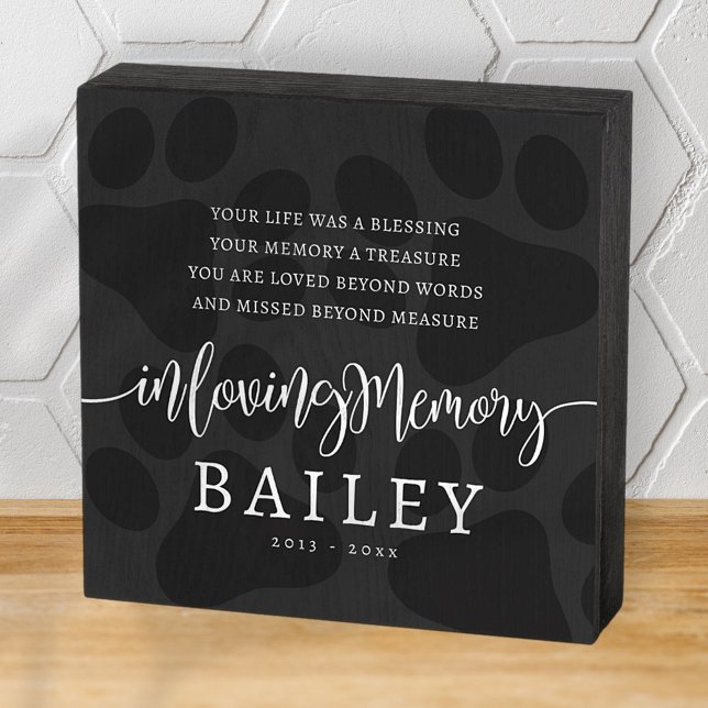 Pet Memorial Modern Elegant Simple Chic Paws Wooden Box Sign (Creator Uploaded)