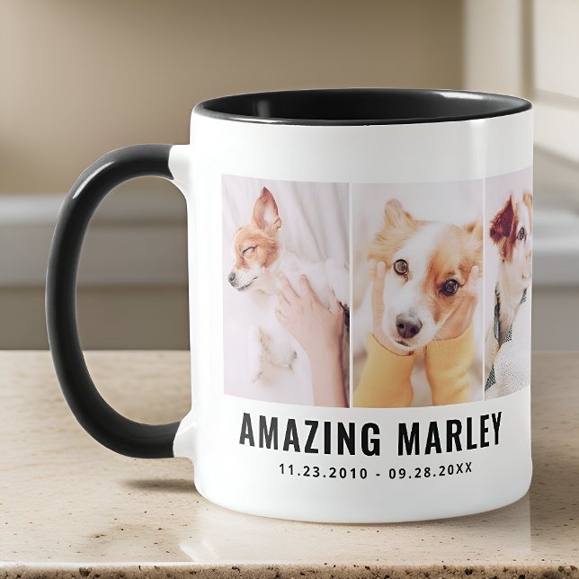 Pet Memorial Modern Simple Chic Custom Three Photo Mug (Creator Uploaded)
