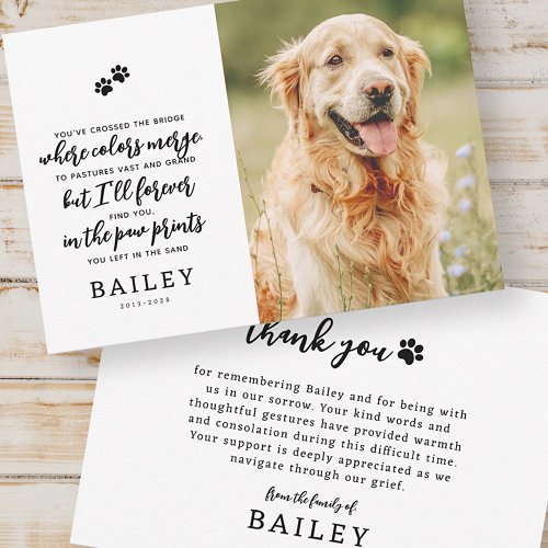 Pet Memorial Modern Simple Chic Poem Photo Thank You Card