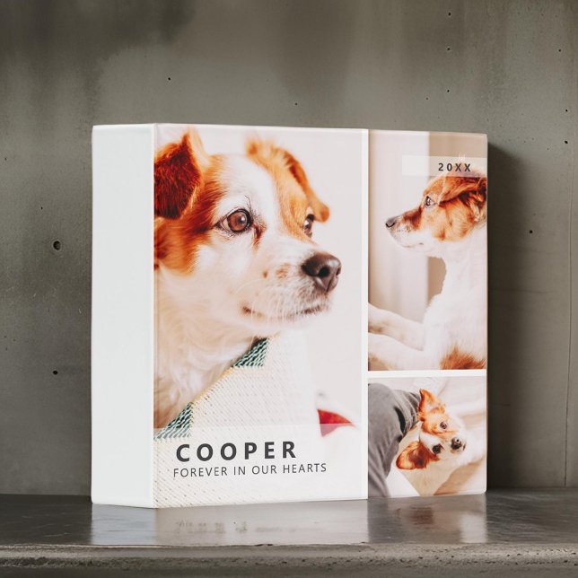 Pet Memorial Modern Simple Geometric Photo Collage 3 Ring Binder (Creator Uploaded)