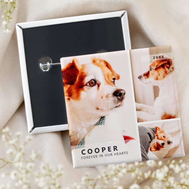 Pet Memorial Modern Simple Geometric Photo Collage Button (Creator Uploaded)