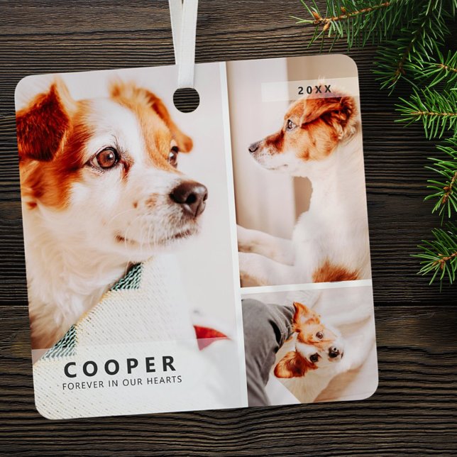 Pet Memorial Modern Simple Geometric Photo Collage Metal Ornament (Creator Uploaded)