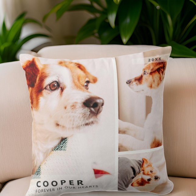 Pet Memorial Modern Simple Geometric Photo Collage Throw Pillow (Creator Uploaded)