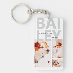 Pet Memorial Modern Simple Three Photo Collage Keychain