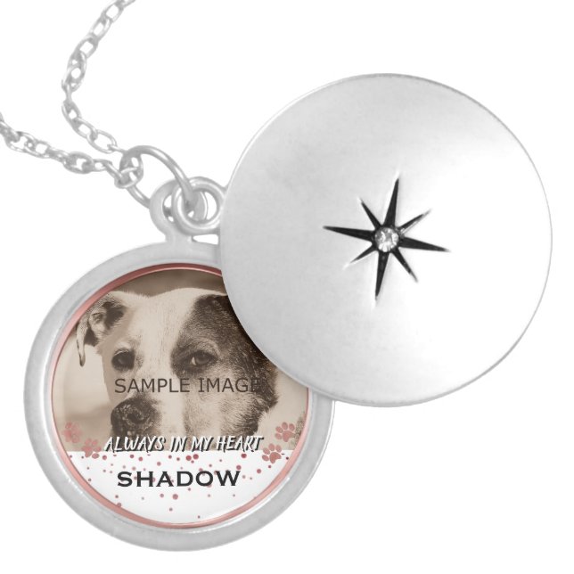 Pet Memorial Name Paw Prints Rose Gold Photo Locket Necklace (Front)