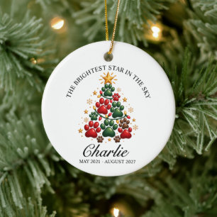 Pet Memorial Paw Print Christmas Keepsake Ceramic Ornament