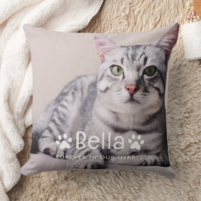Pet Memorial Paw Print Photo Cat Throw Pillow (Blanket)
