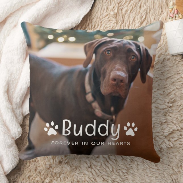 Pet Memorial Paw Print Photo Dog Throw Pillow (Blanket)