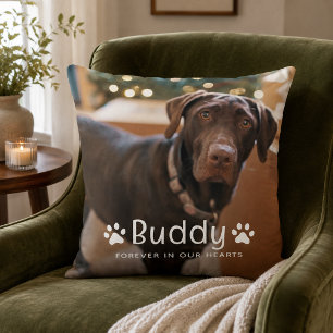 Pet Memorial Paw Print Photo Dog Throw Pillow