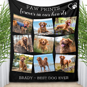 Pet Memorial Paw Prints Custom Dog Photo Collage  Fleece Blanket