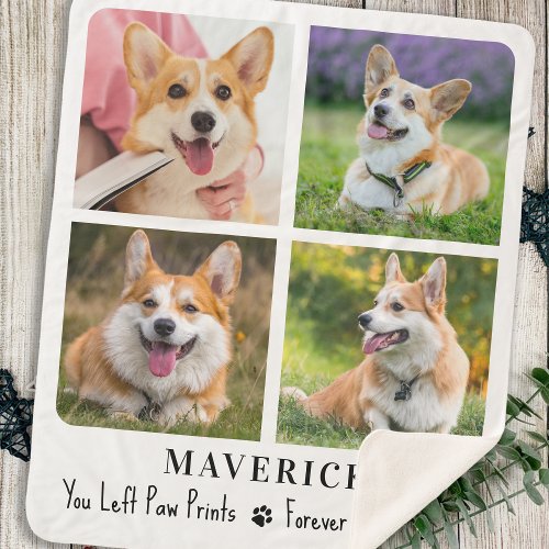 Pet Memorial Paw Prints Forever Personalized Photo Sherpa Blanket