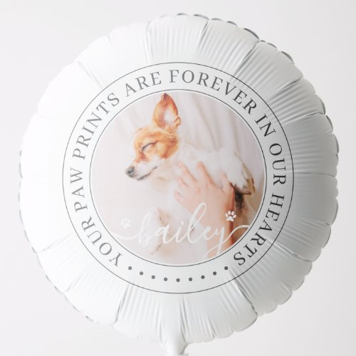 Pet Memorial Paw Prints Hearts Elegant Chic Photo Balloon