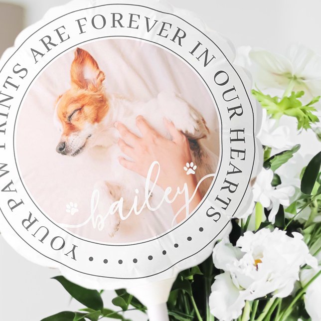 Pet Memorial Paw Prints Hearts Elegant Chic Photo Balloon (Creator Uploaded)