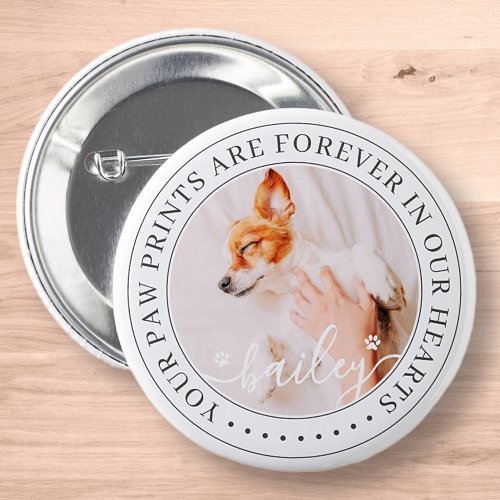 Pet Memorial Paw Prints Hearts Elegant Chic Photo Button
