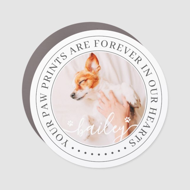 Pet Memorial Paw Prints Hearts Elegant Chic Photo Car Magnet (Front)