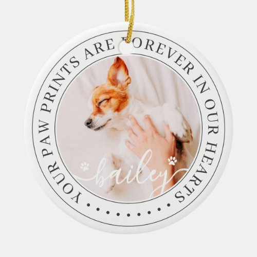 Pet Memorial Paw Prints Hearts Elegant Chic Photo Ceramic Ornament