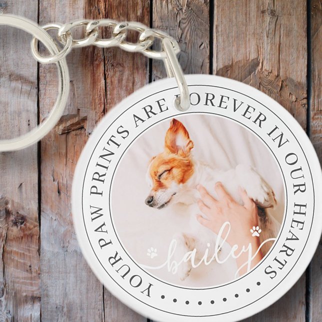 Pet Memorial Paw Prints Hearts Elegant Chic Photo Keychain (Creator Uploaded)