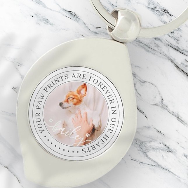 Pet Memorial Paw Prints Hearts Elegant Chic Photo Keychain (Creator Uploaded)