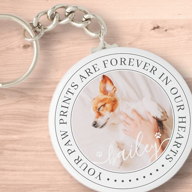 Pet Memorial Paw Prints Hearts Elegant Chic Photo Keychain (Creator Uploaded)
