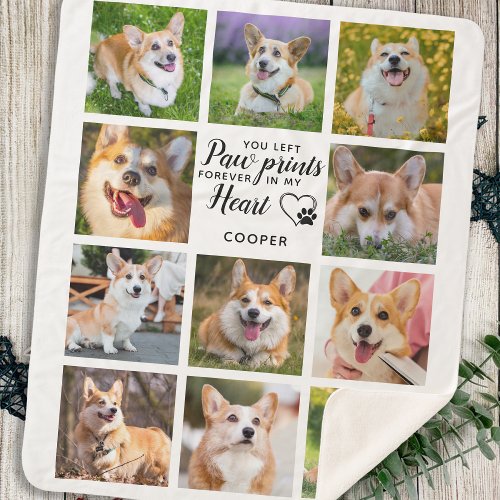 Pet Memorial Paw Prints Personalized Photo Collage Sherpa Blanket