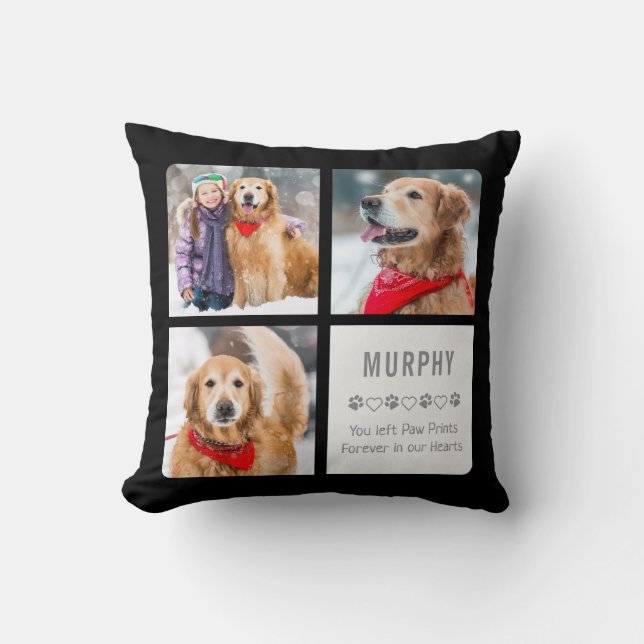 Pet Memorial Paw Prints Pet Loss Photo Collage Throw Pillow (Front)