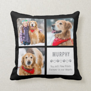 Pet Memorial Paw Prints Pet Loss Photo Collage Throw Pillow