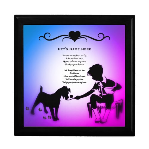 Pet Memorial Paw Prints Poem Purple Gift Box