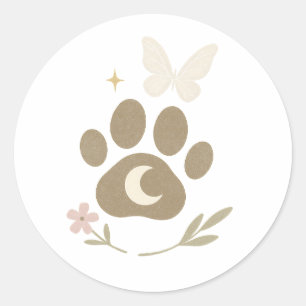 Pet Memorial Paw with Moon & Butterfly – Sympathy Classic Round Sticker