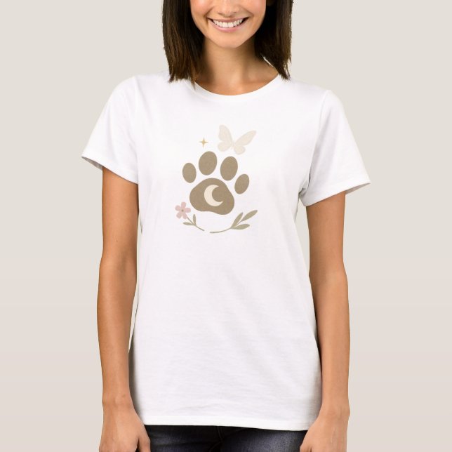 Pet Memorial Paw with Moon & Butterfly – Sympathy  T-Shirt (Front)