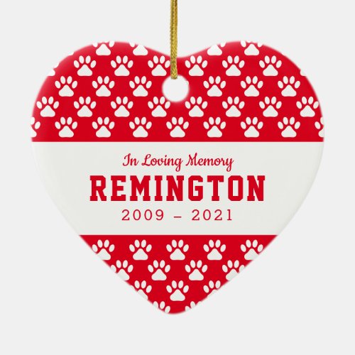 Pet Memorial Paws Bright Red Full Photo Ceramic Ornament