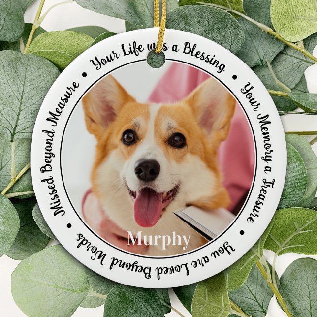 Pet Memorial Personalize 2 Photo Dog Remembrance  Ceramic Ornament (Creator Uploaded)