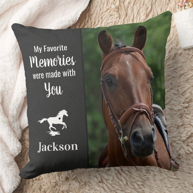 Pet Memorial Personalized 2 Photo Horse Loss Throw Pillow (Creator Uploaded)