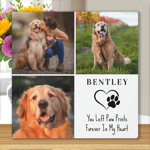 Pet Memorial Personalized 3 Photos Paw Prints Dog Plaque