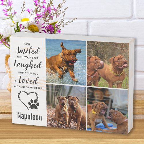 Pet Memorial Personalized 4 Dog Photo Collage Wooden Box Sign
