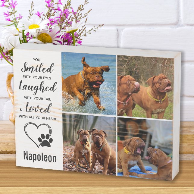 Pet Memorial Personalized 4 Dog Photo Collage Wooden Box Sign (Creator Uploaded)